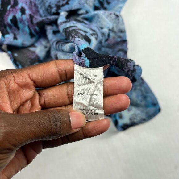 Cabi Button Down Blouse Long Sleeve Top Blue Abstract Print Artsy Work Shirt S - Picture 9 of 12